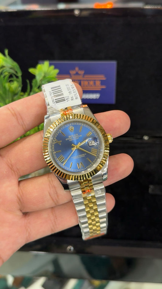 Yellow gold two tone with blue dial
