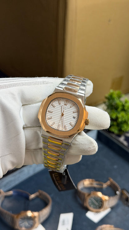 Rose Gold Two Tone with White Dial.