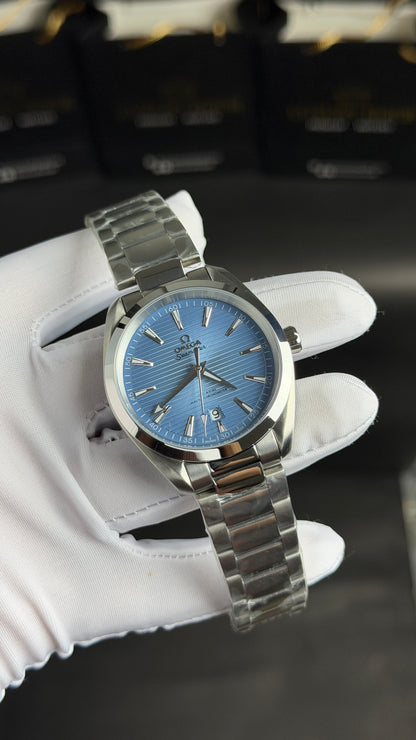 Silver with Sky Blue Dial.