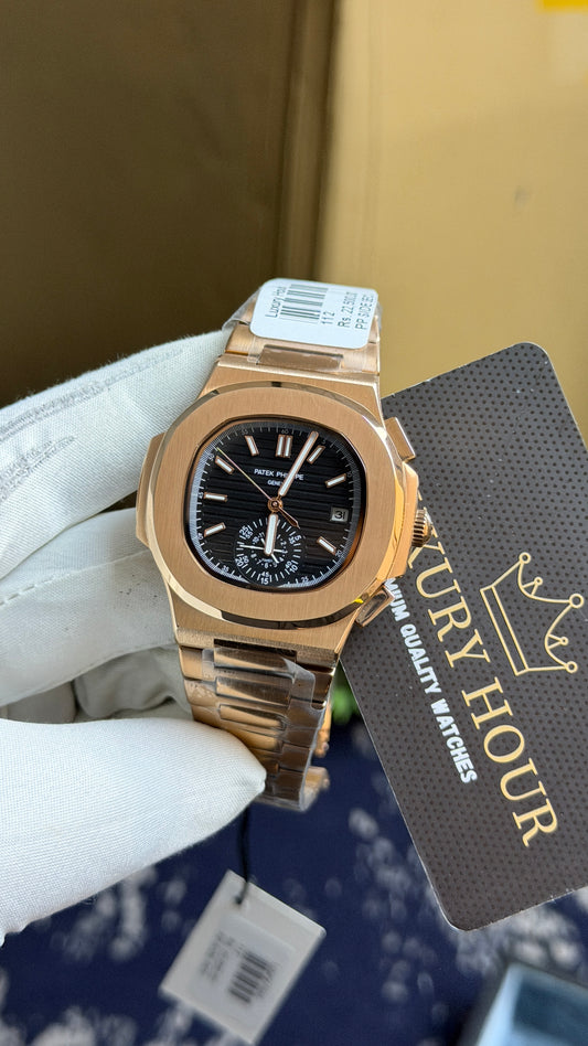 Rose Gold with Black Dial.