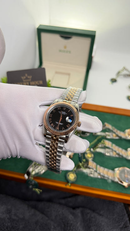 Rose Gold Two Tone with Black Dial.