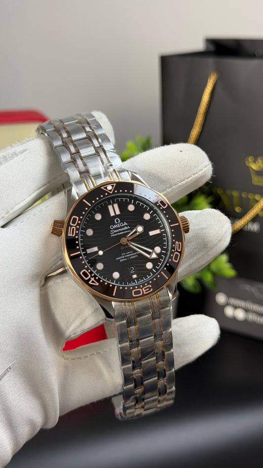 Rose Gold Two Tone with Black Dial.