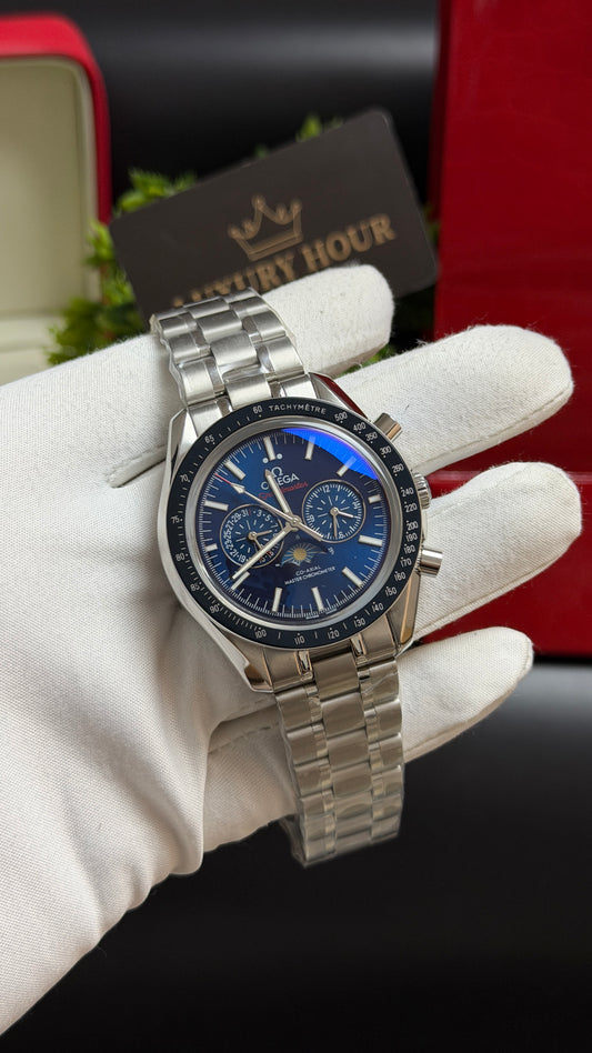 Silver with Blue Dial.