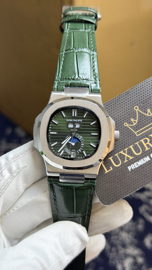 Silver with Green Dial.