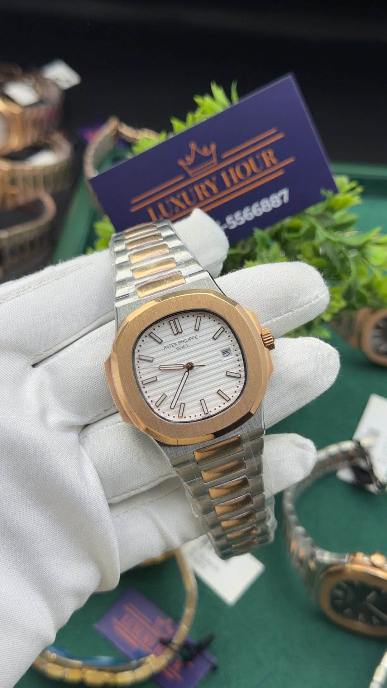 Rose gold two tone with white dial