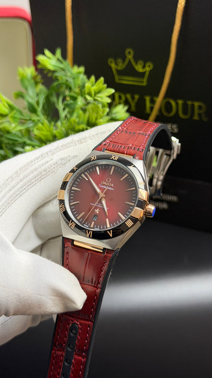 Silver with Maroon Dial.