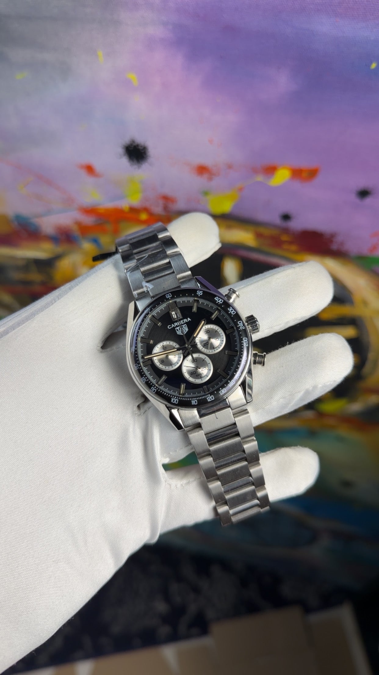 Silver with black dial