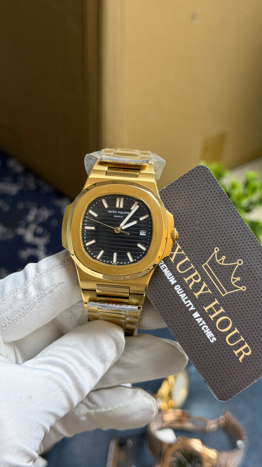 Yellow Gold with Black Dial.