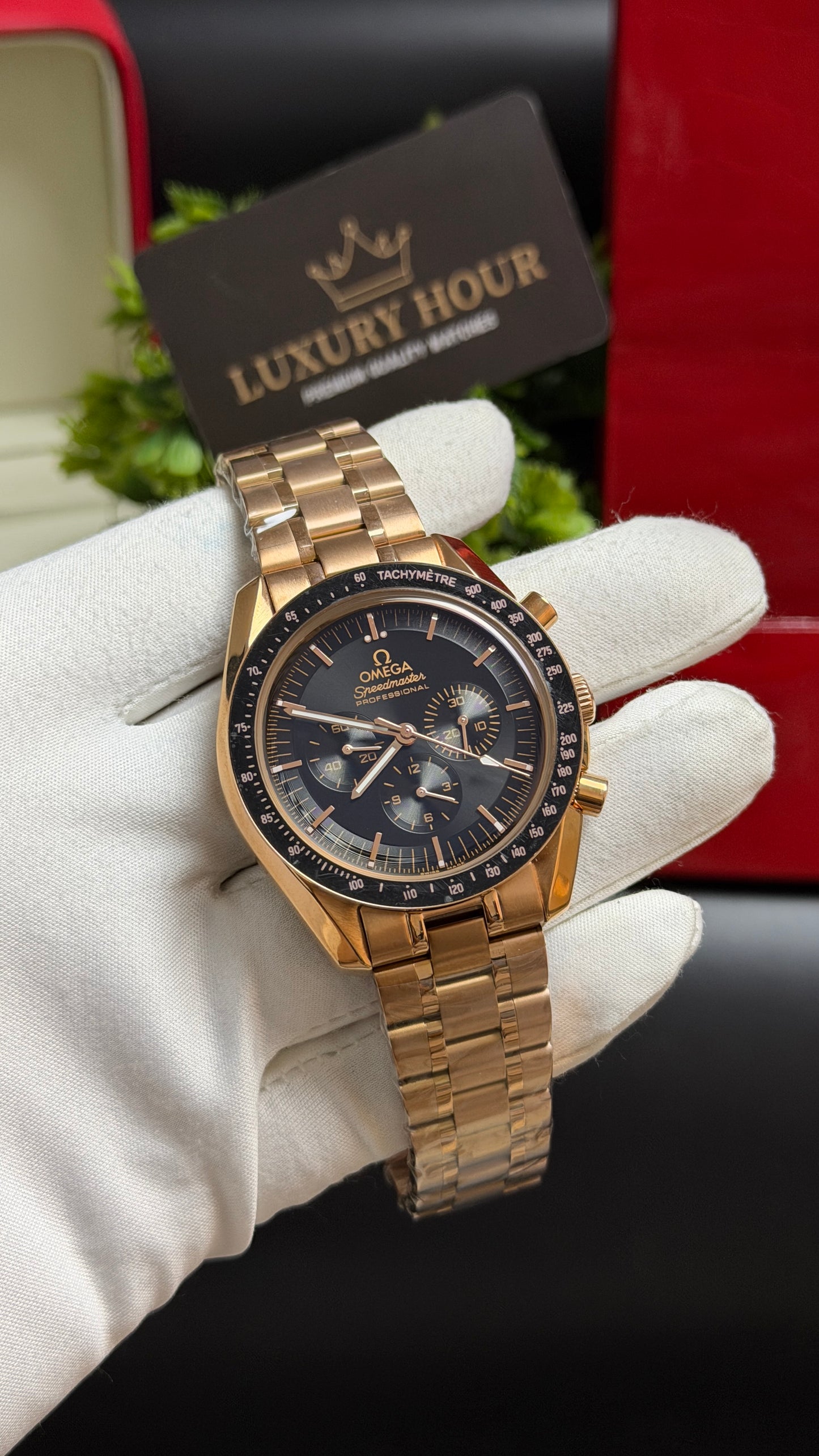 Rose Gold with Black Dial.