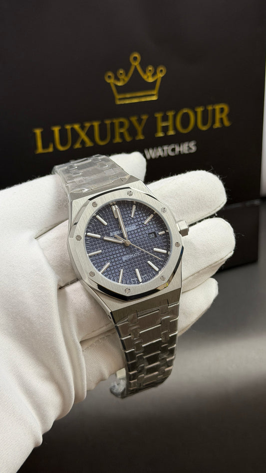 Silver with Blue Dial.