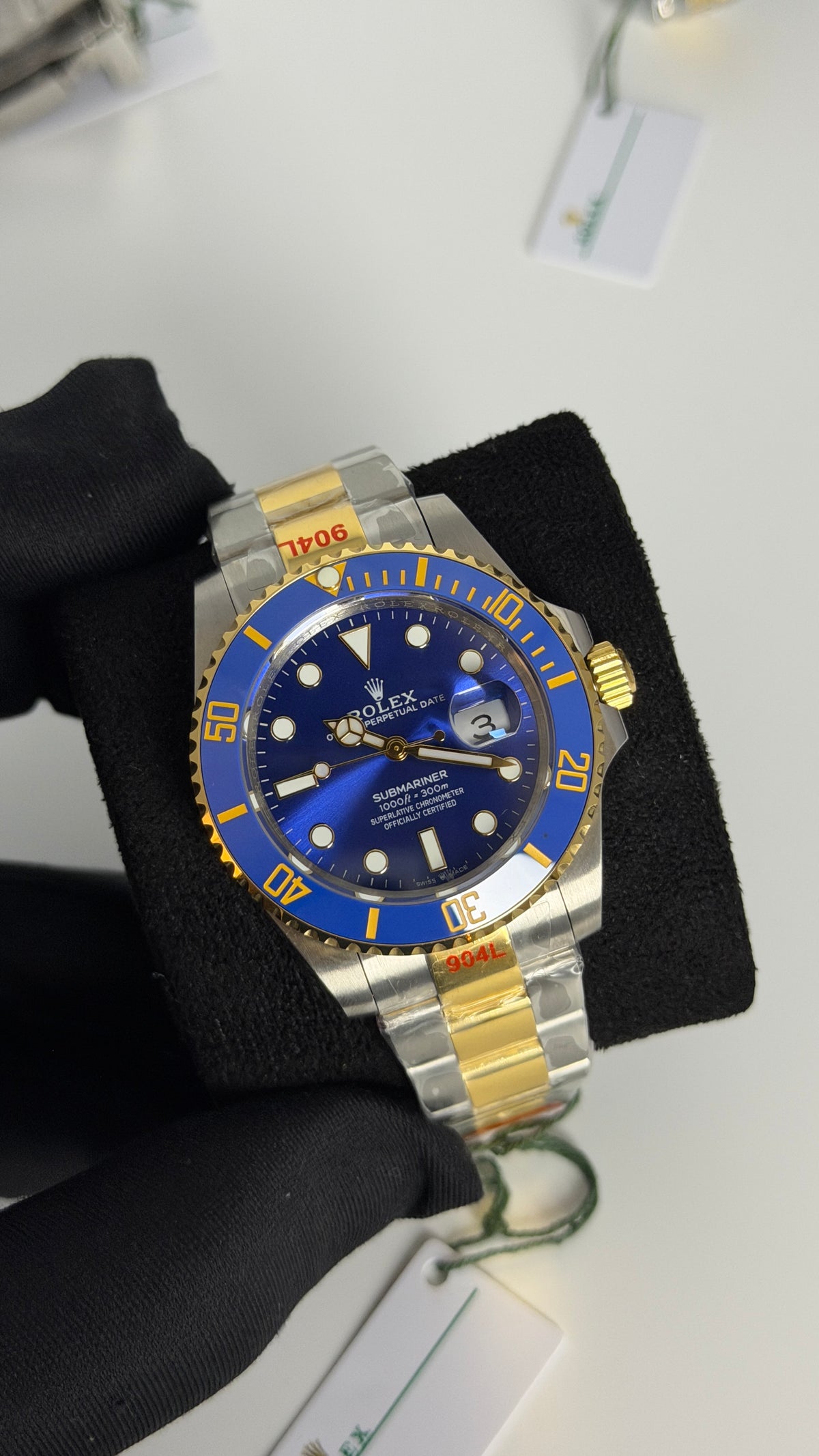 Yellow Gold Two Tone With Aqua Dial.