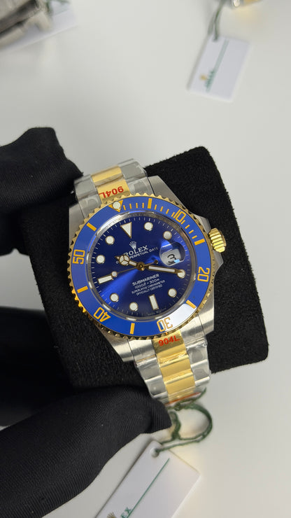 Yellow Gold Two Tone With Aqua Dial.