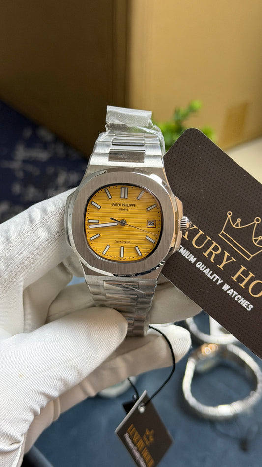 Silver with Yellow Dial.