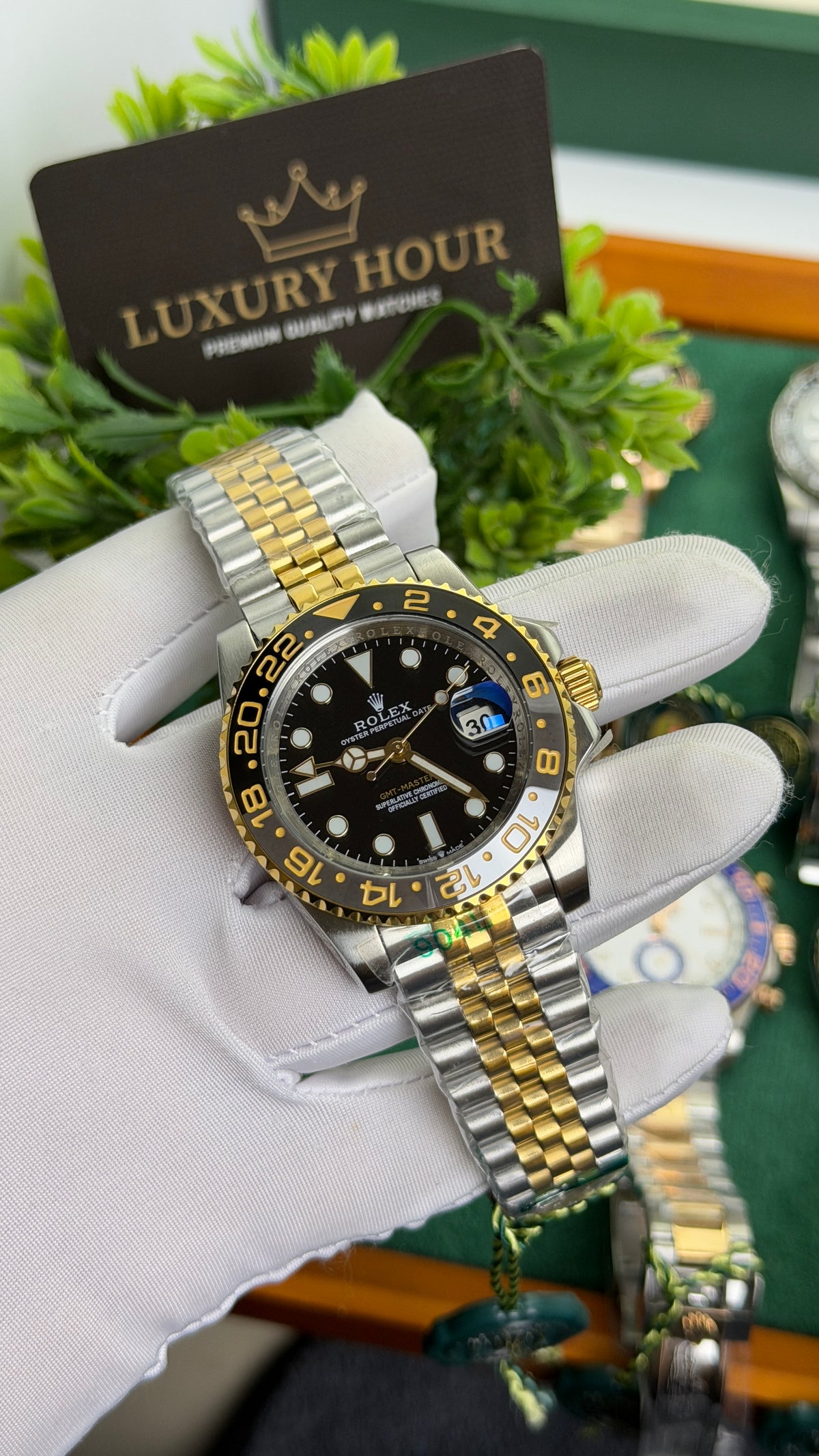 Yellow Gold Two Tone with Black Dial.
