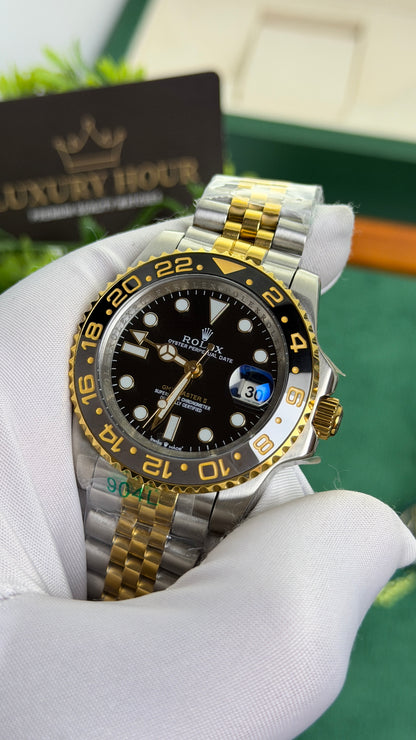 Yellow Gold Two Tone with Black Dial.