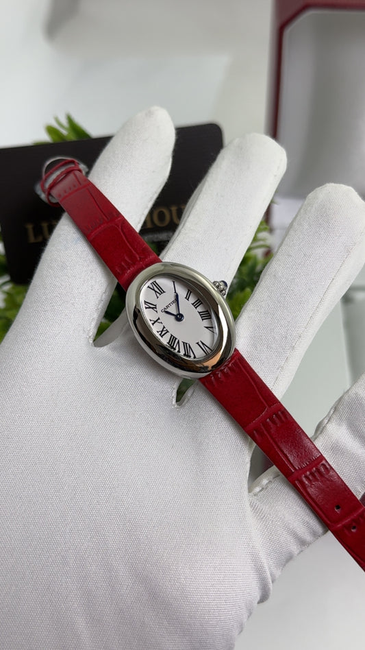 Silver with Red Strap.