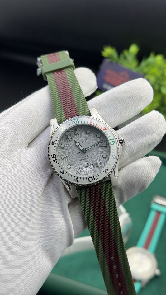 White dial with green strap