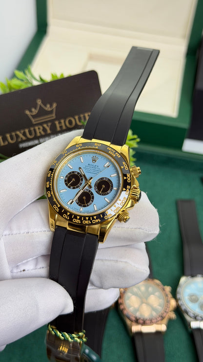 Yellow Gold with Blue Dial.