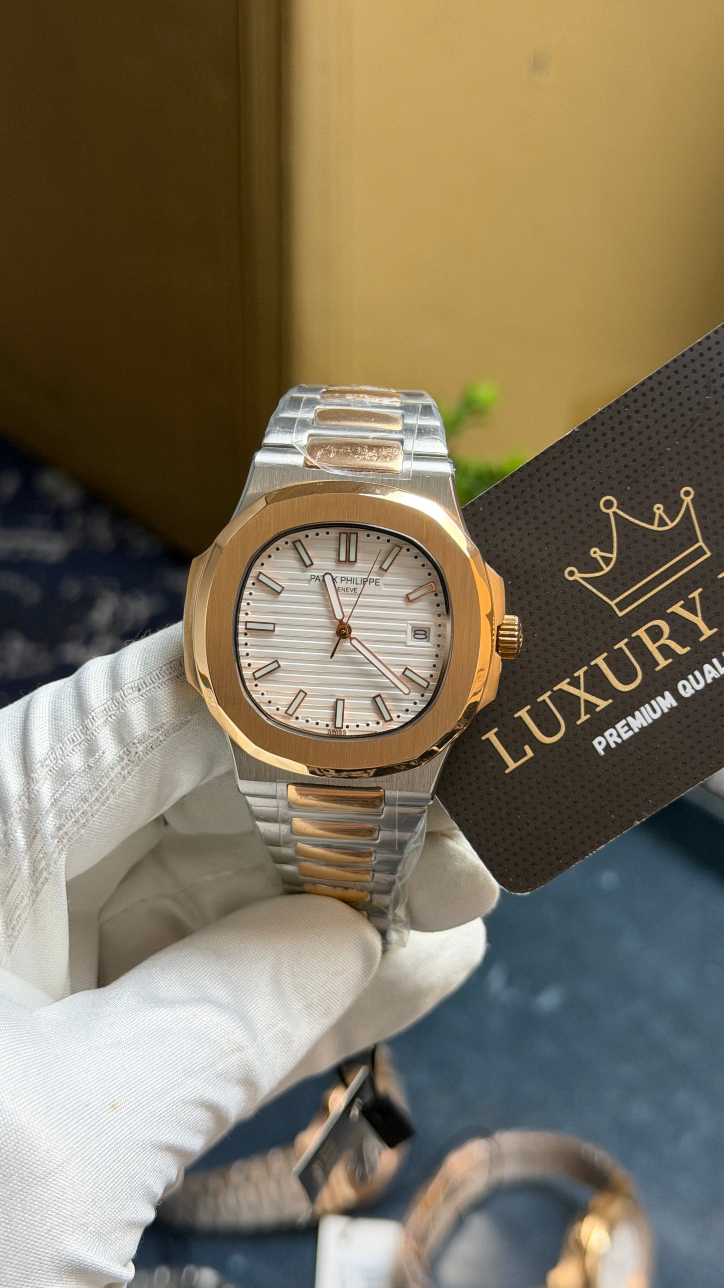 Rose Gold Two Tone with White Dial.