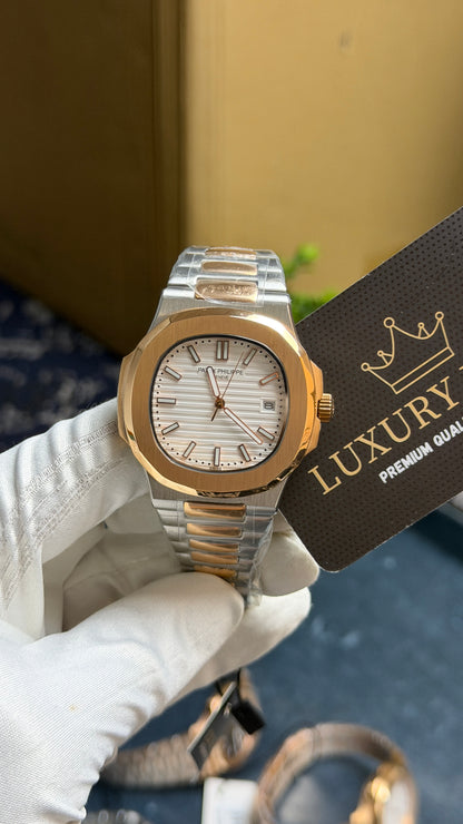 Rose Gold Two Tone with White Dial.