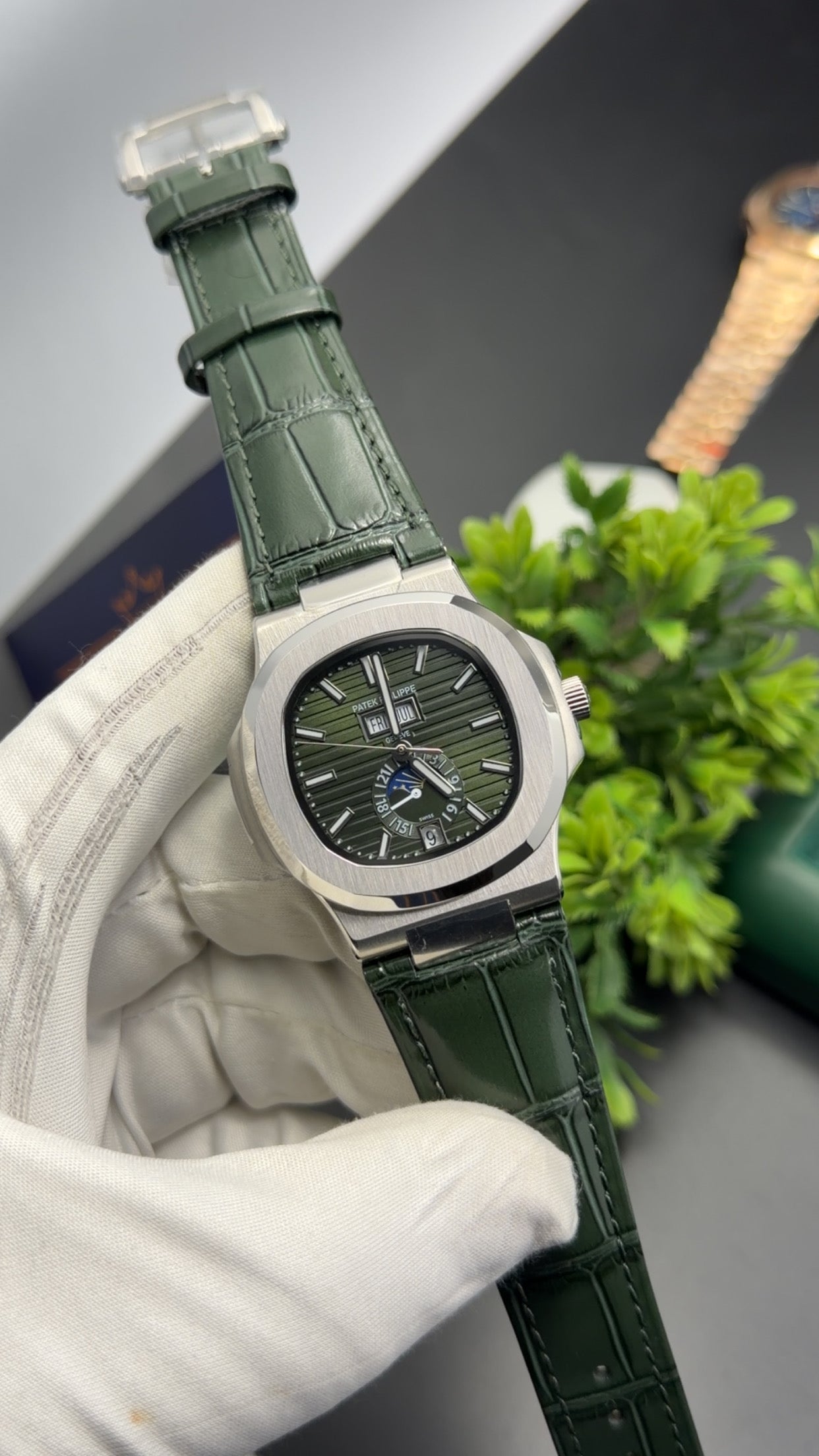 Silver with green dial🔥