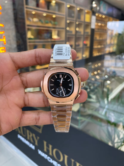 Rose gold with black dial