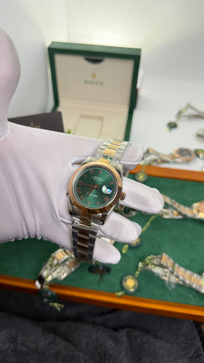 Rose Gold Two Tone with Green Dial.