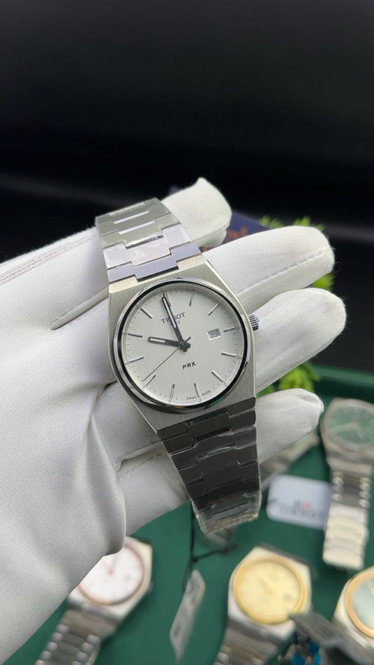 Silver with white dial