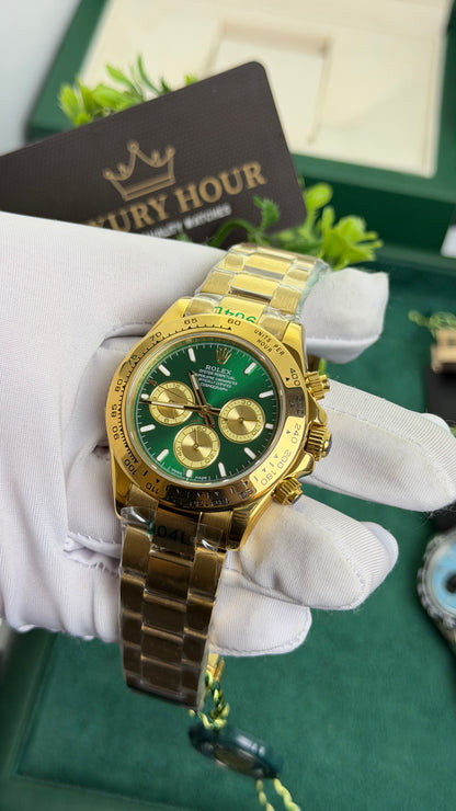 Yellow Gold with Green Dial.