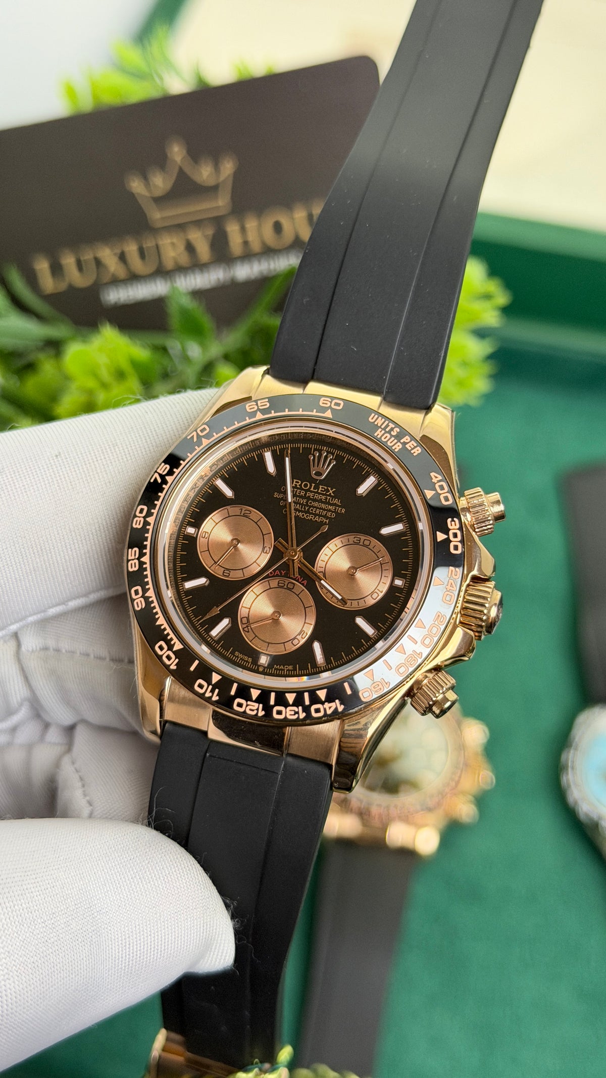 Rose Gold with Chocolate Dial.