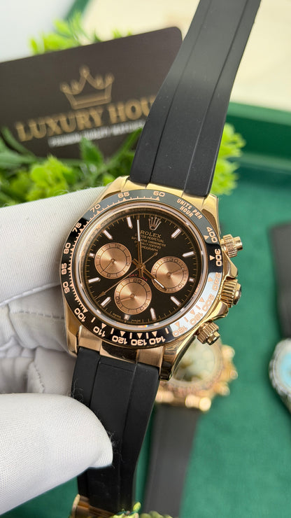 Rose Gold with Chocolate Dial.