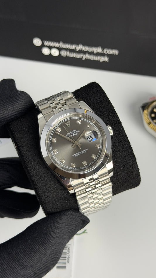 Silver with grey dial