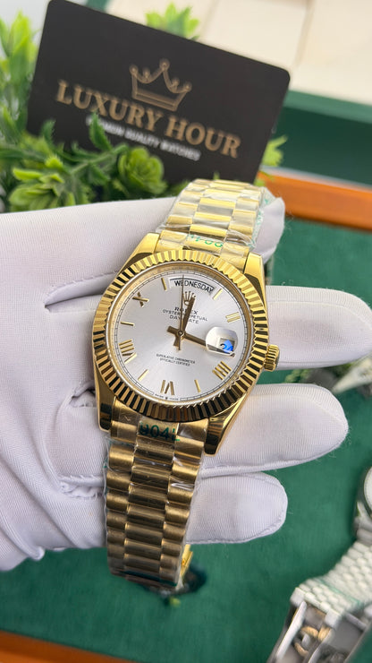 Yellow Gold with White Dial.
