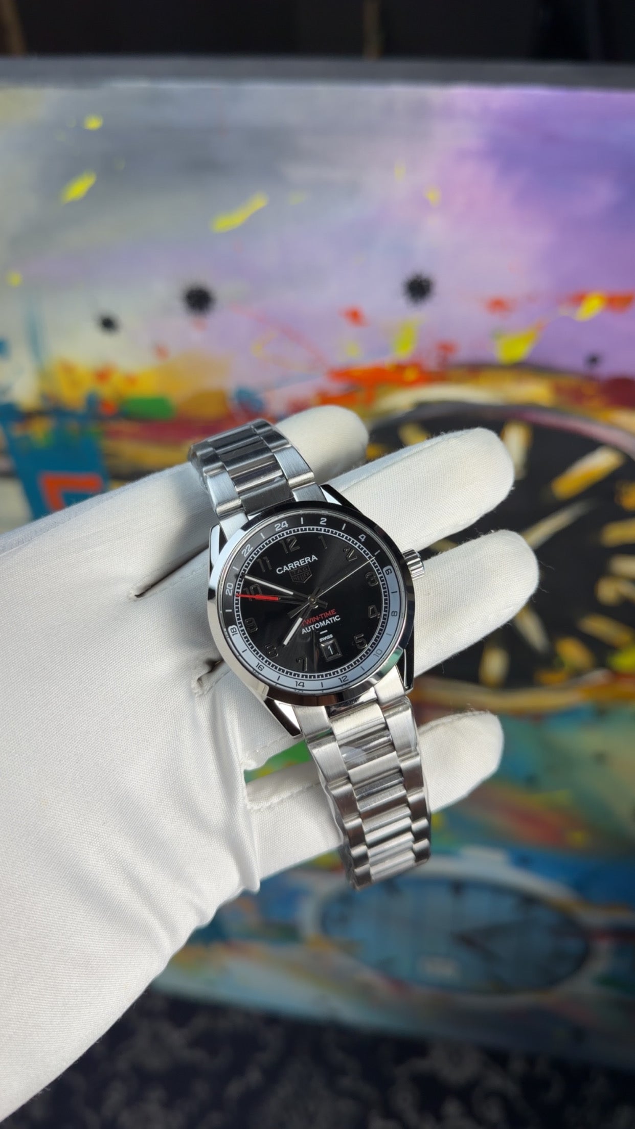 Silver with black dial