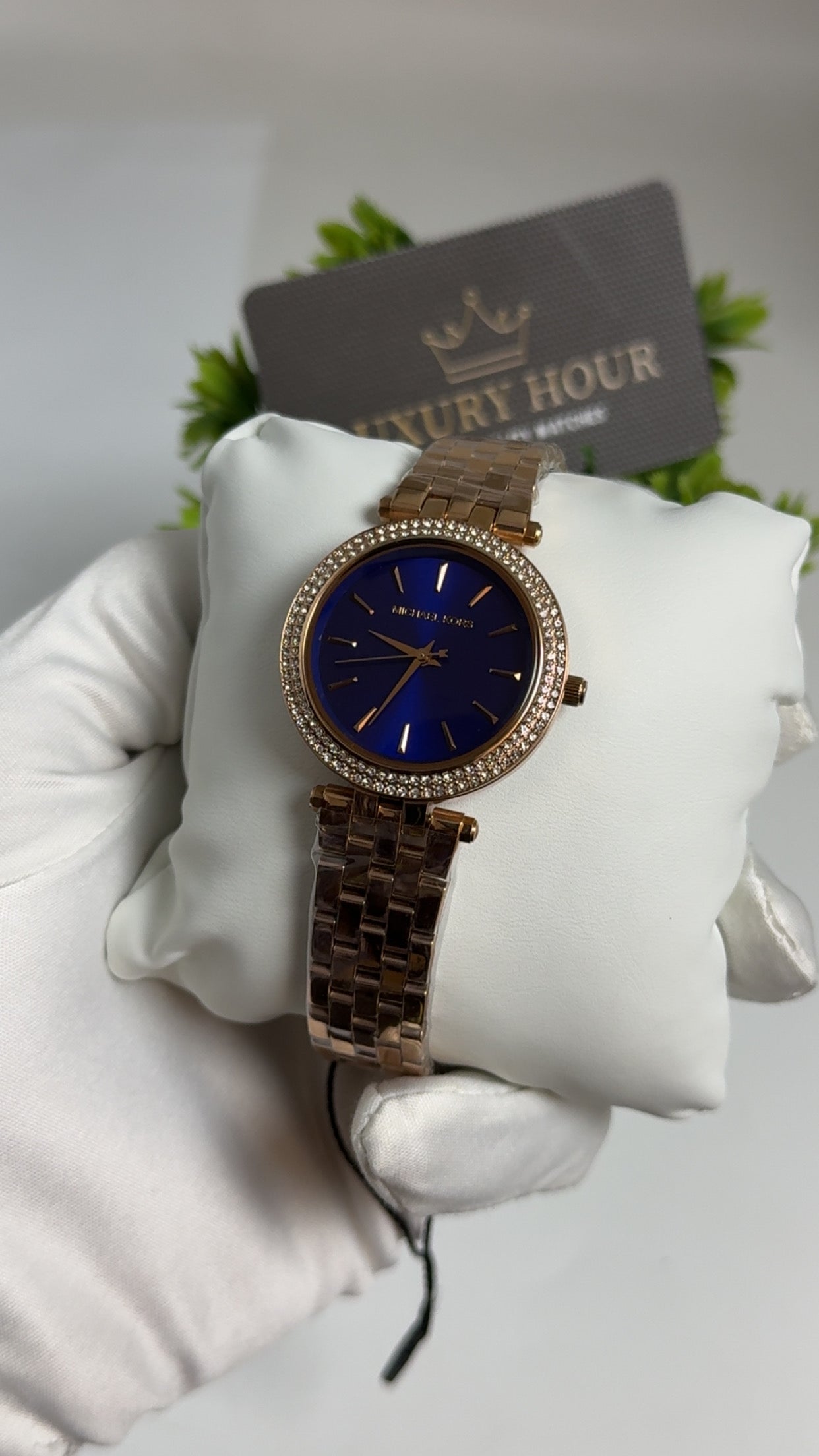 Rose Gold with Dark Blue Dial.