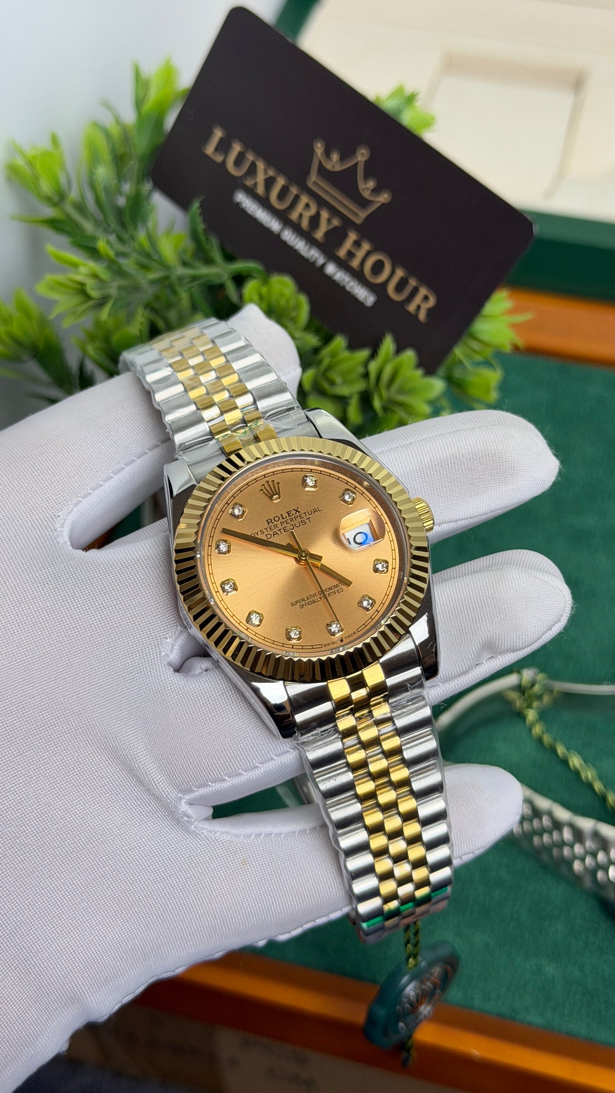 Yellow Gold Two Tone with Rose Gold Dial.
