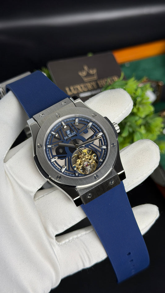 Silver with Blue Dial