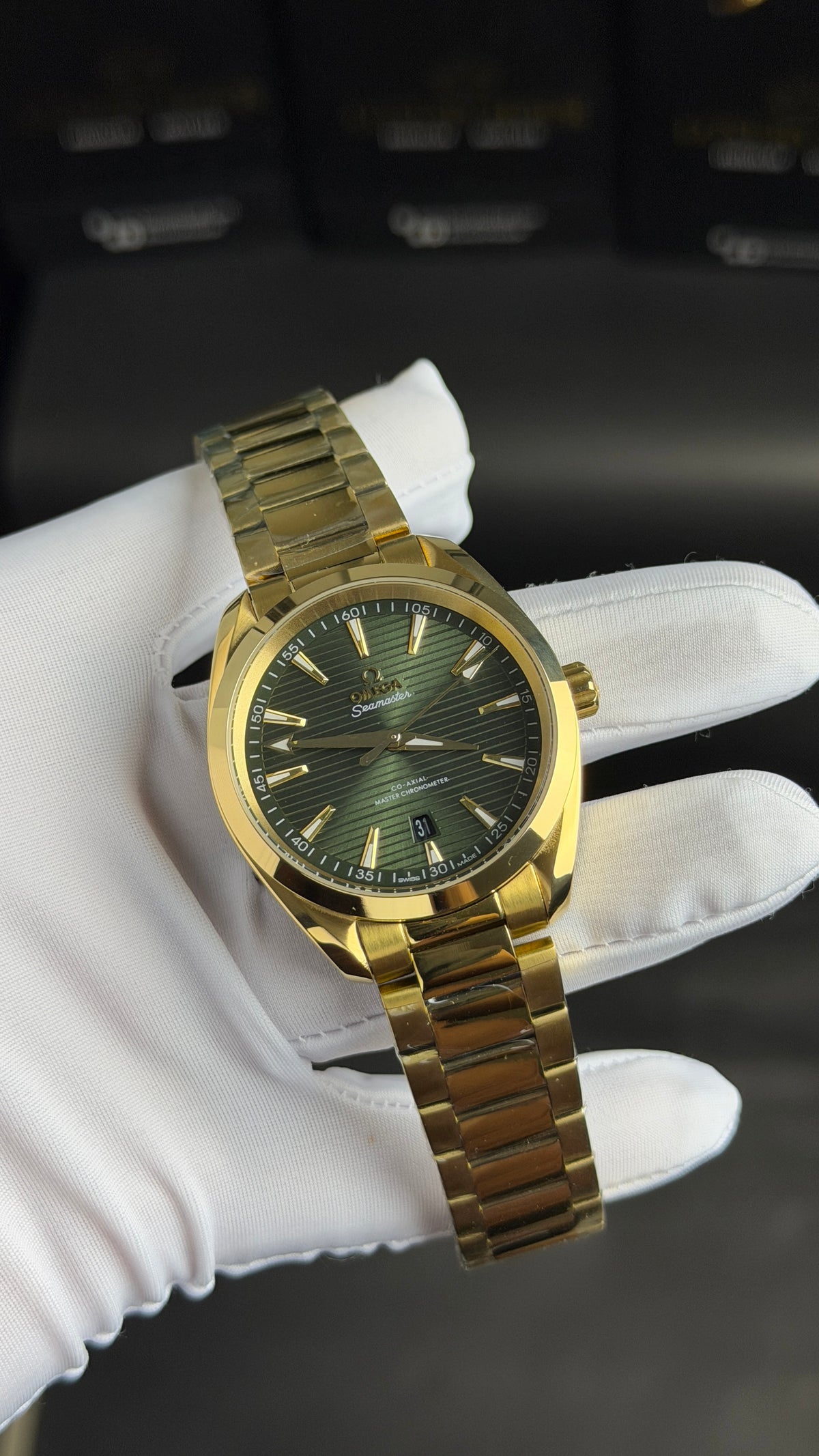Yellow Gold with Olive Green Dial.