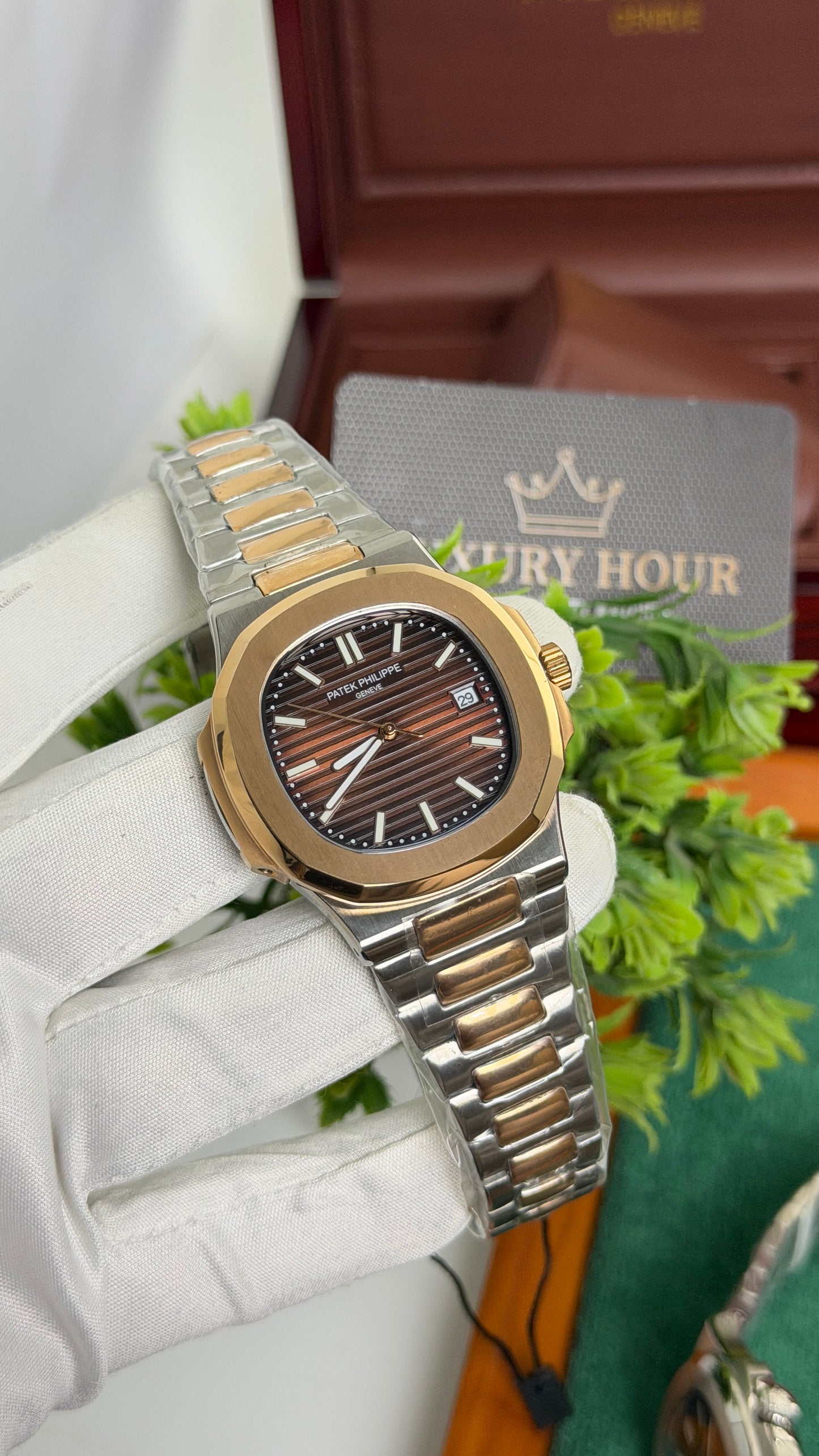 Rose Gold Two Tone with Chocolate Dial.