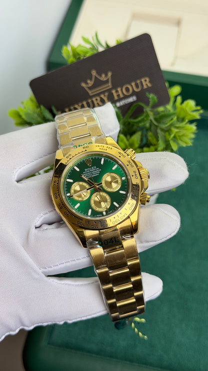 Yellow Gold with Green Dial.