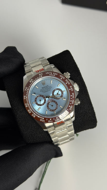 Silver with Sky Blue Dial.