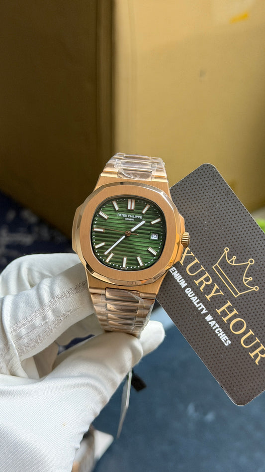 Rose Gold with Green Dial.