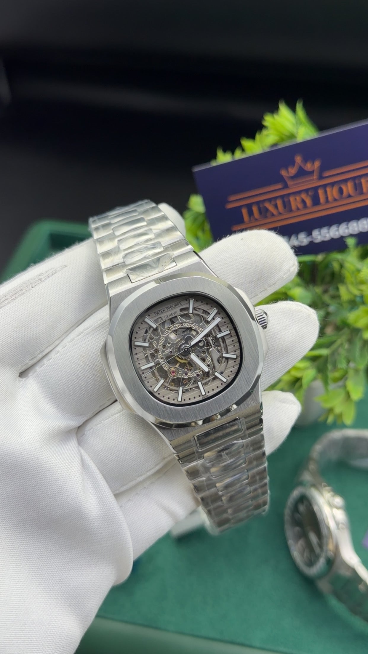 Silver with grey dial skeleton