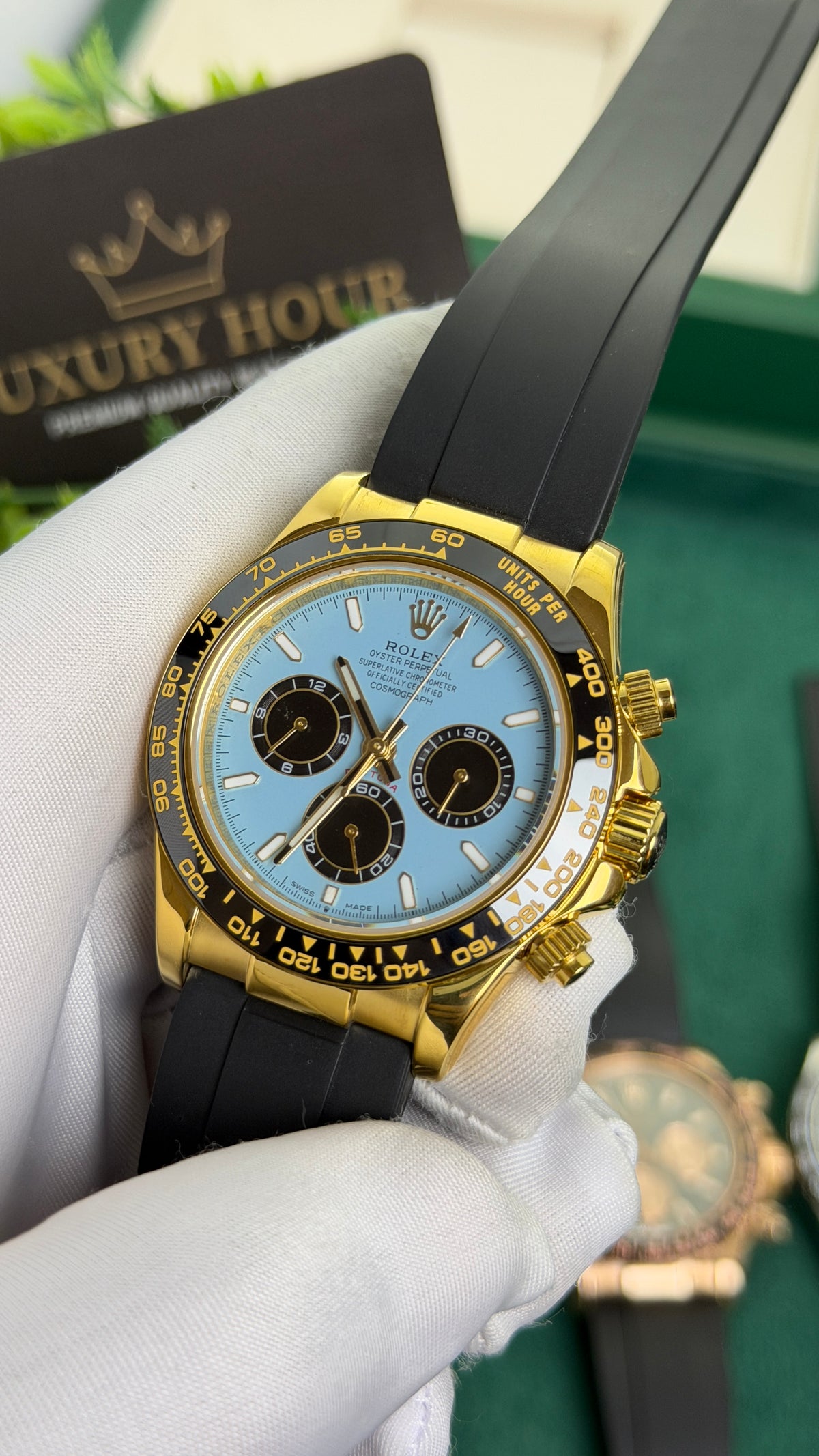 Yellow Gold with Blue Dial.