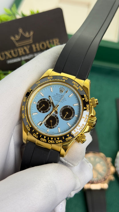 Yellow Gold with Blue Dial.