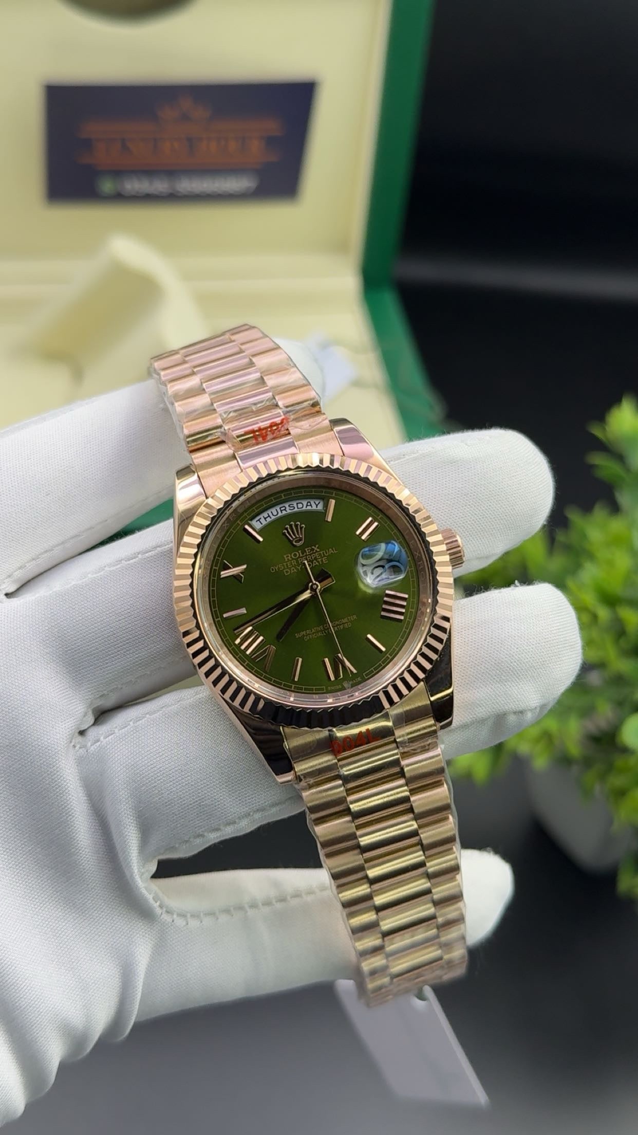 Rose Gold with olive green dial