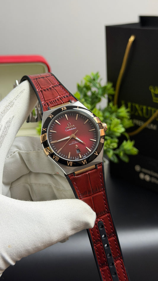 Silver with Maroon Dial.