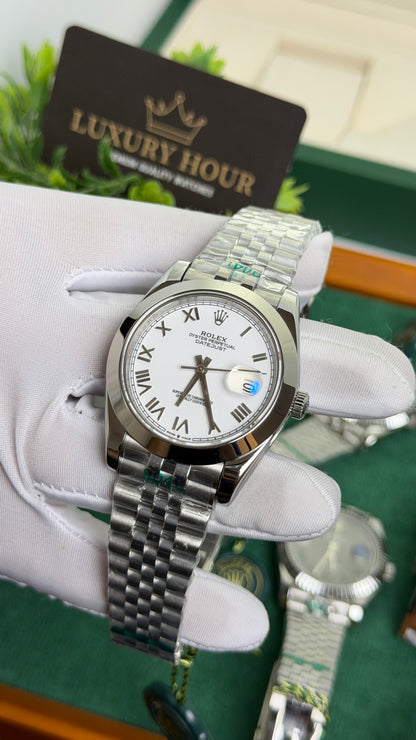 Silver with White Dial.