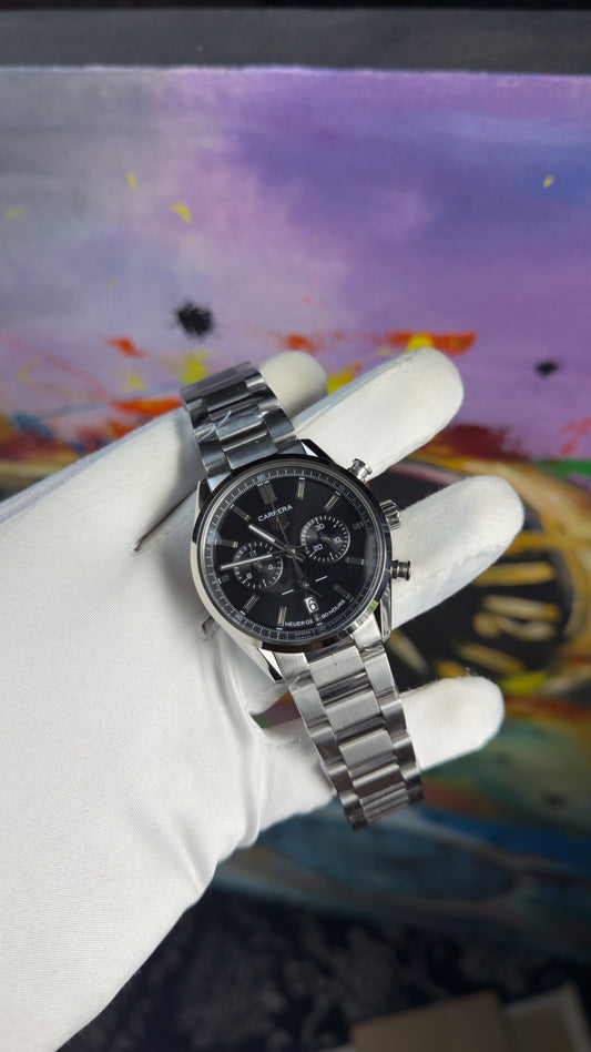 Silver with black dial