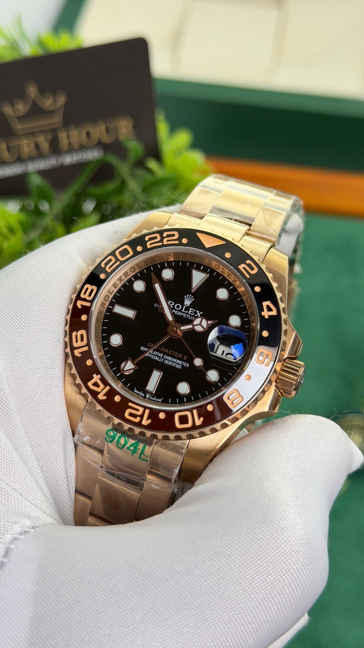 Rose Gold with Black Dial.